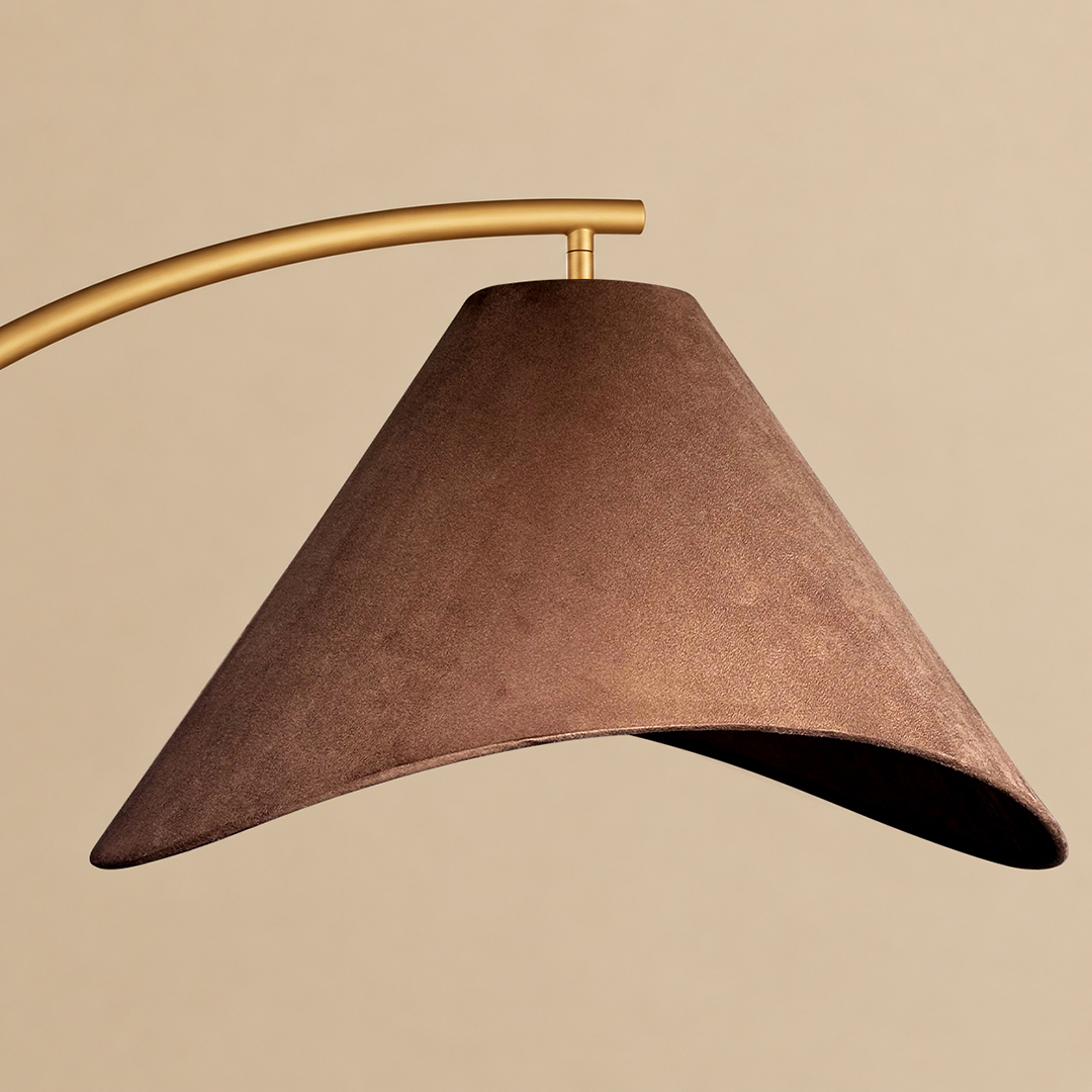 E&S MCM Arc Floor Lamp - suede-fabric shade detail