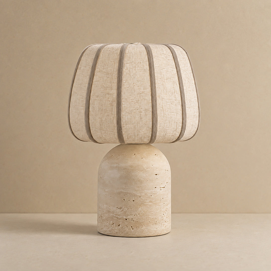 Ease & Settle fluted shade travertine table lamp 01