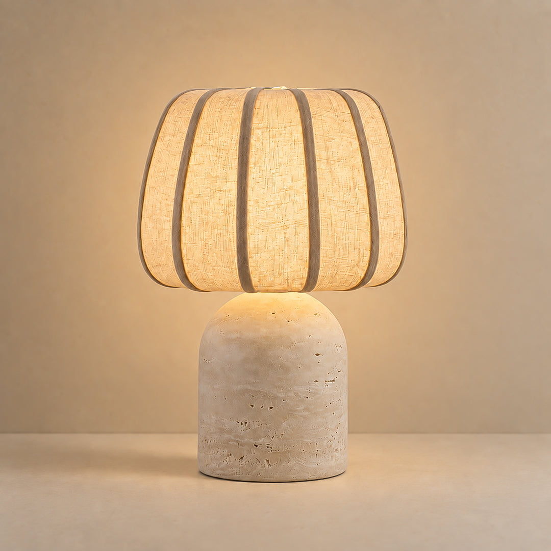 Ease & Settle fluted shade travertine table lamp 02