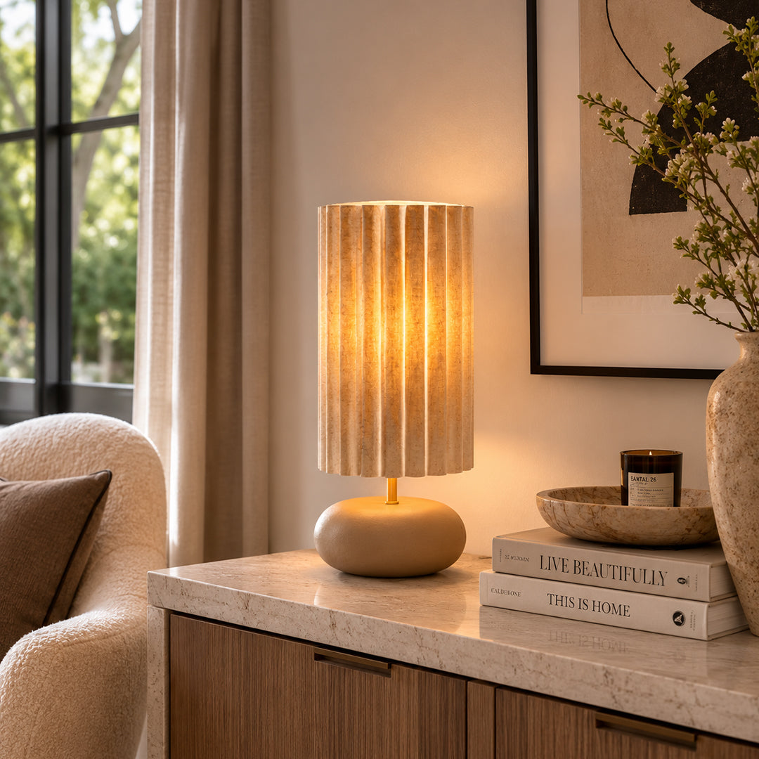 Ease & Settle pleated column stone table lamp 05