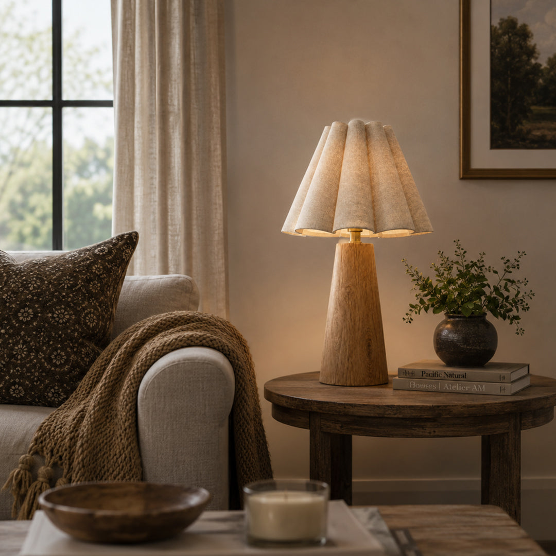 Ease & Settle pleated shade wood table lamp 04