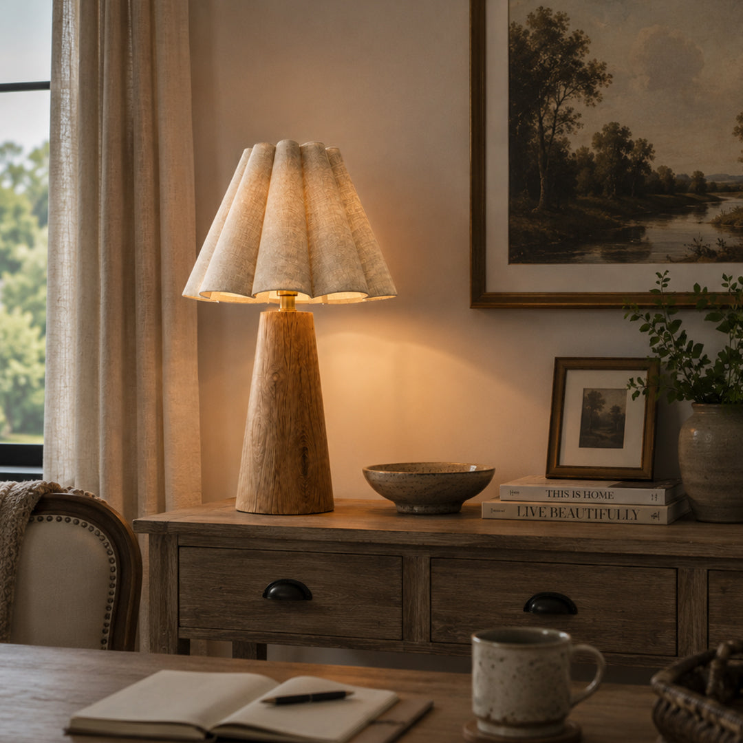 Ease & Settle pleated shade wood table lamp 05