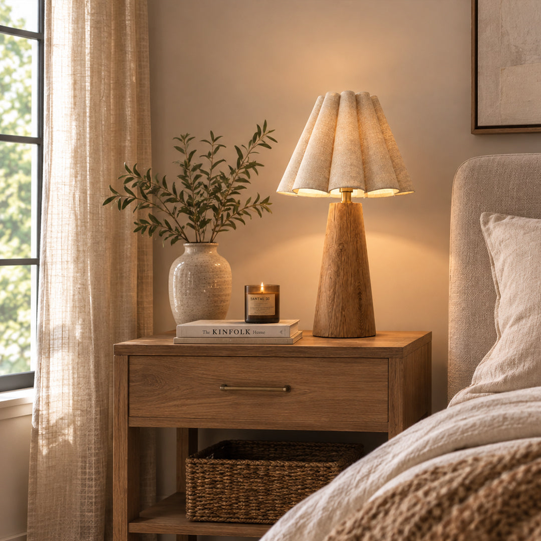 Ease & Settle pleated shade wood table lamp 06