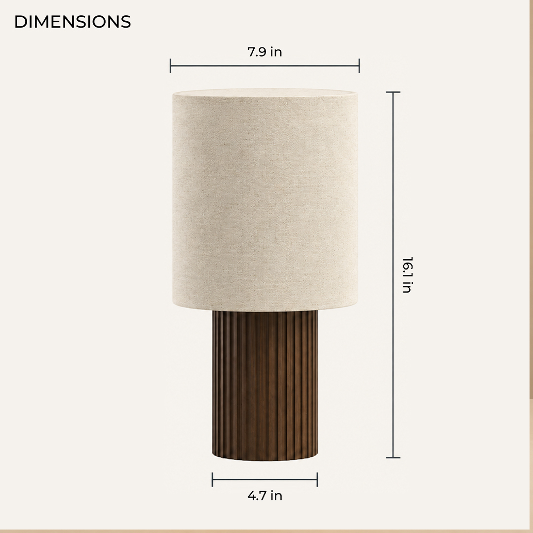Ruve Fluted Wood Table Lamp — dimensions