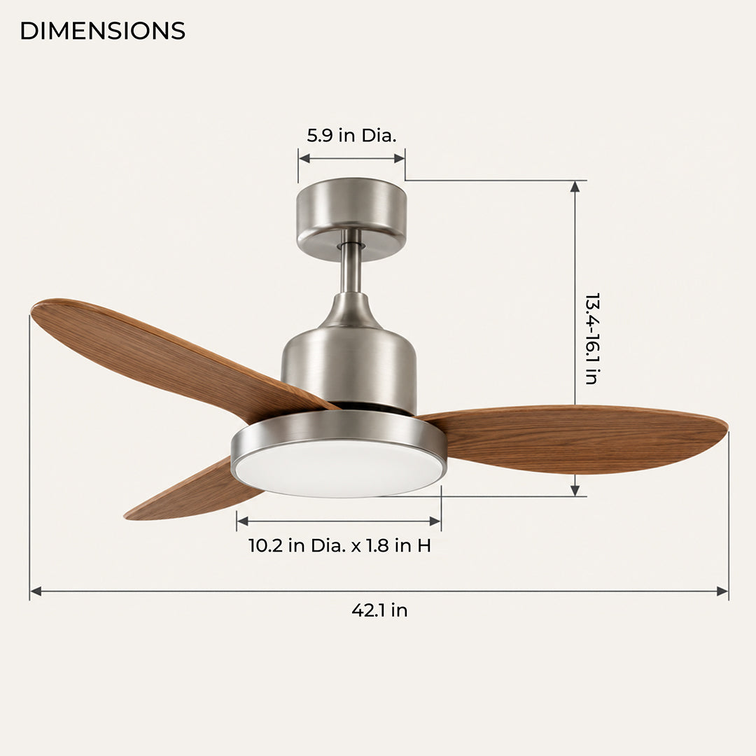 Lenora ceiling fan with light — dimensions in inches