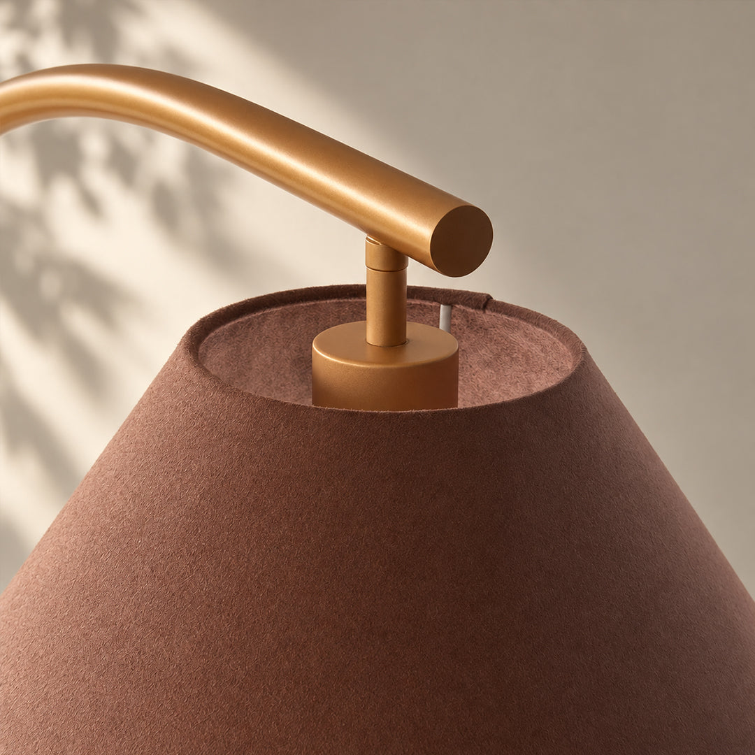 E&S MCM Arc Floor Lamp - suede-fabric shade detail
